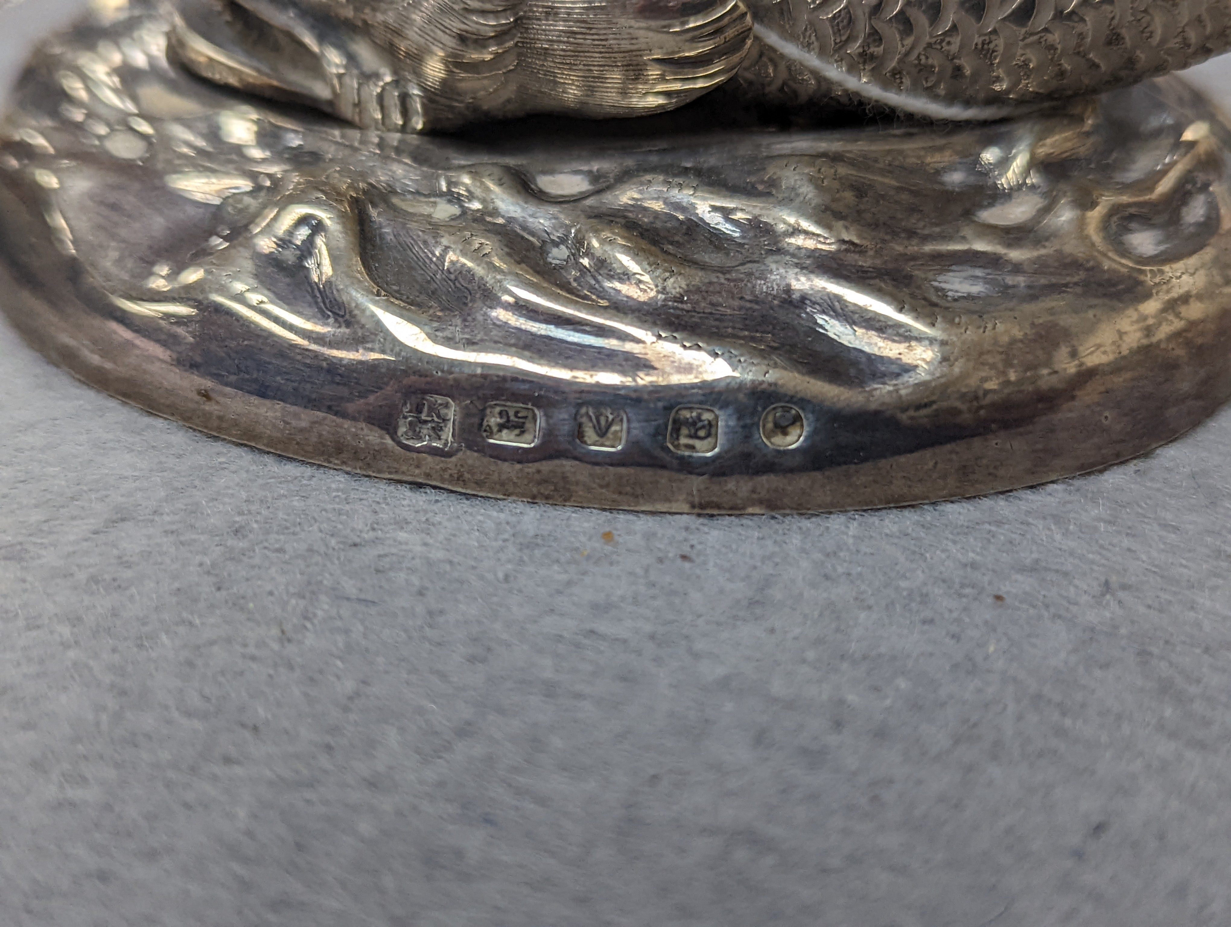 A pair of Victorian silver 'dolphin & shell' salts, John Knowles & Son, Sheffield, 1863, length 91mm, 25oz.